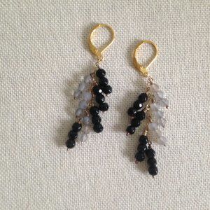 Gold, Onyx, and Labradorite Drop Earrings